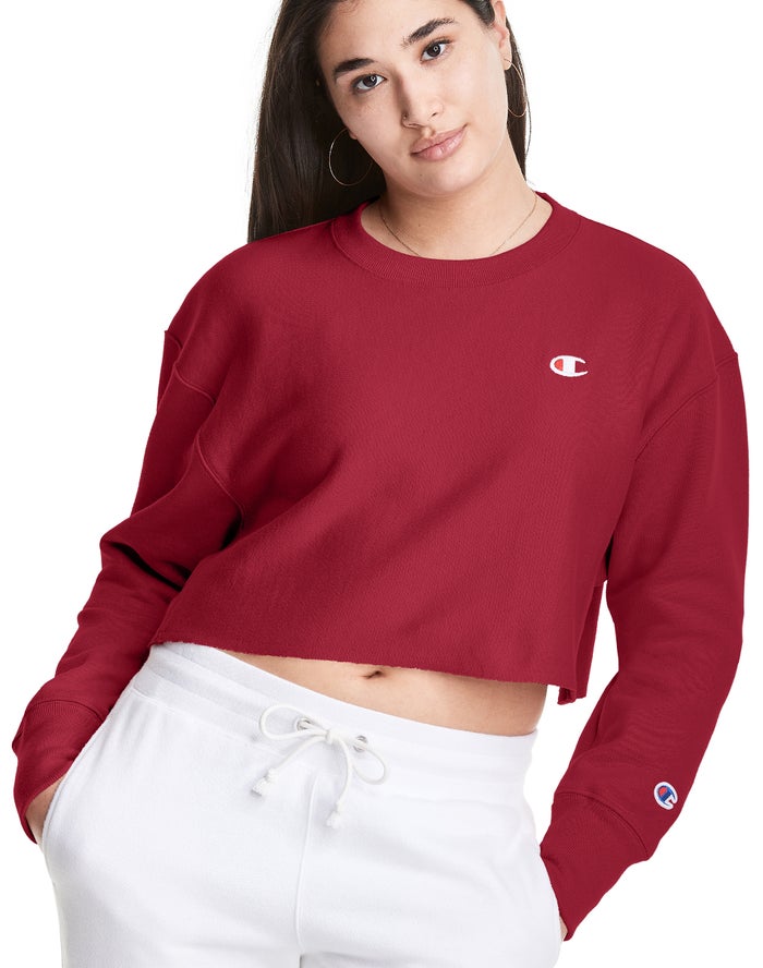 Champion Reverse Weave Cropped Cut-Off Crew - Naisten TummanPunainen Collegepaita - Suomi 2138496-RC